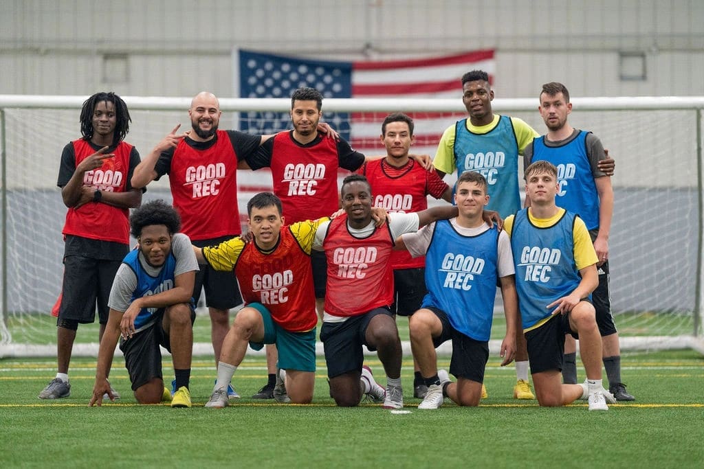 Adult pickup soccer players enjoy games with the GoodRec app