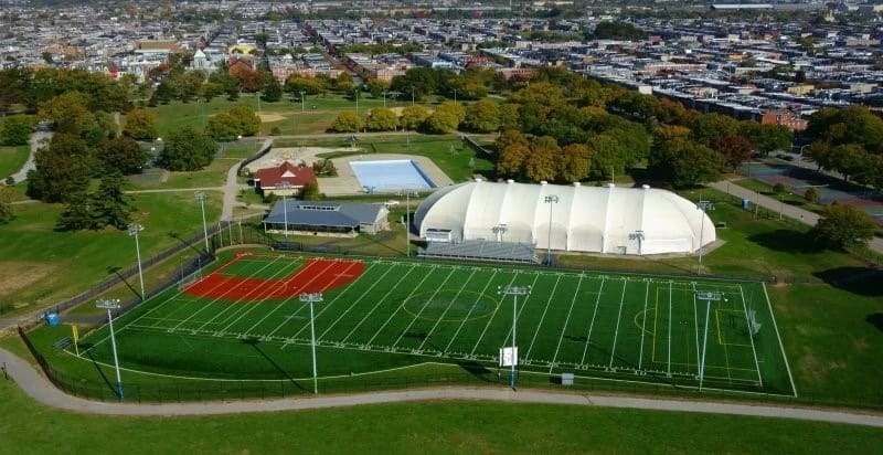 Patterson Park has an excellent space for pickup soccer in Baltimore