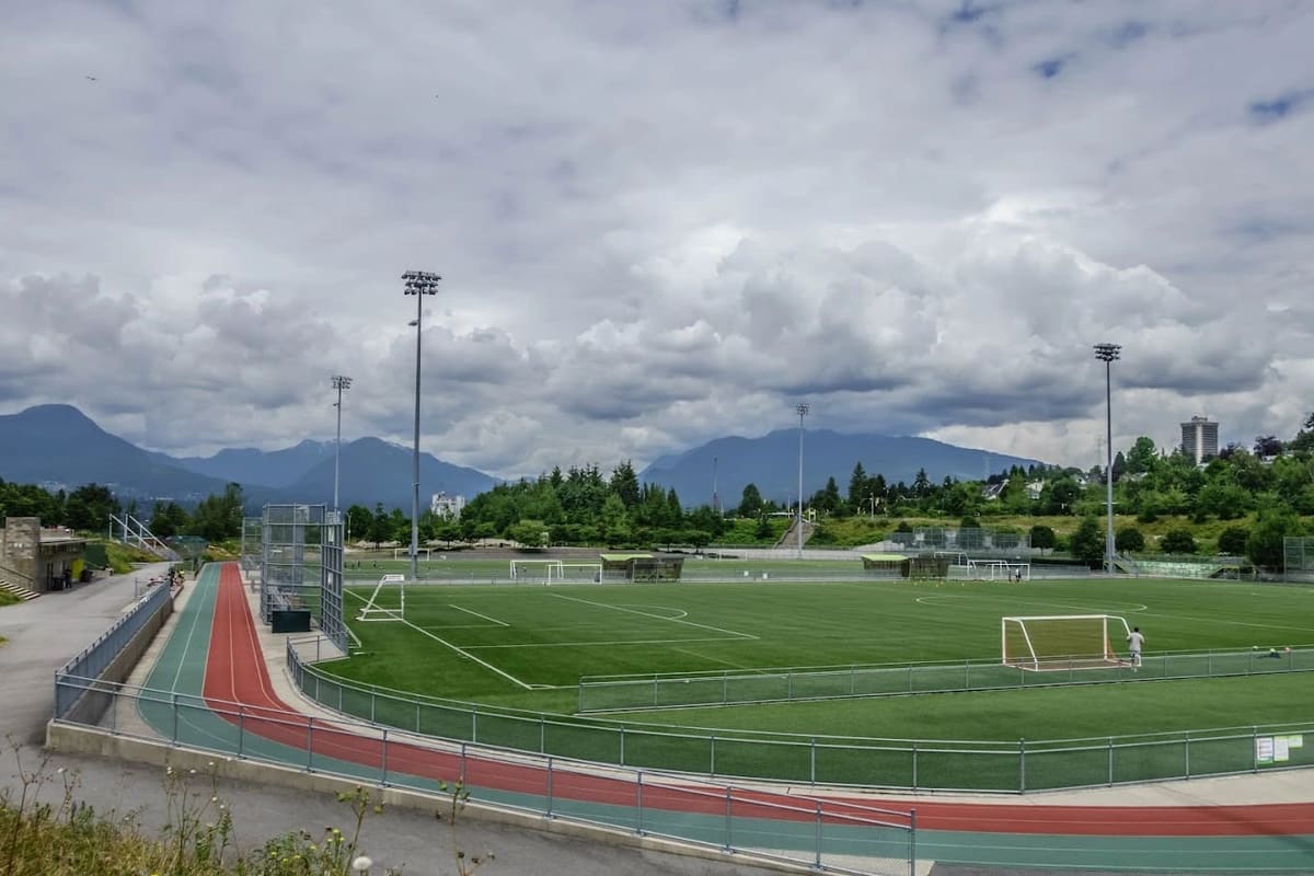 Empire Fields are the perfect spot to play pickup soccer in Vancouver with a view.